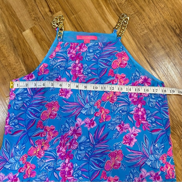 Lily Pulitzer Joanna Silk Top Bold Blue Floral Summer Gold Strap Blouse Size 6 - Picture 7 of 7
